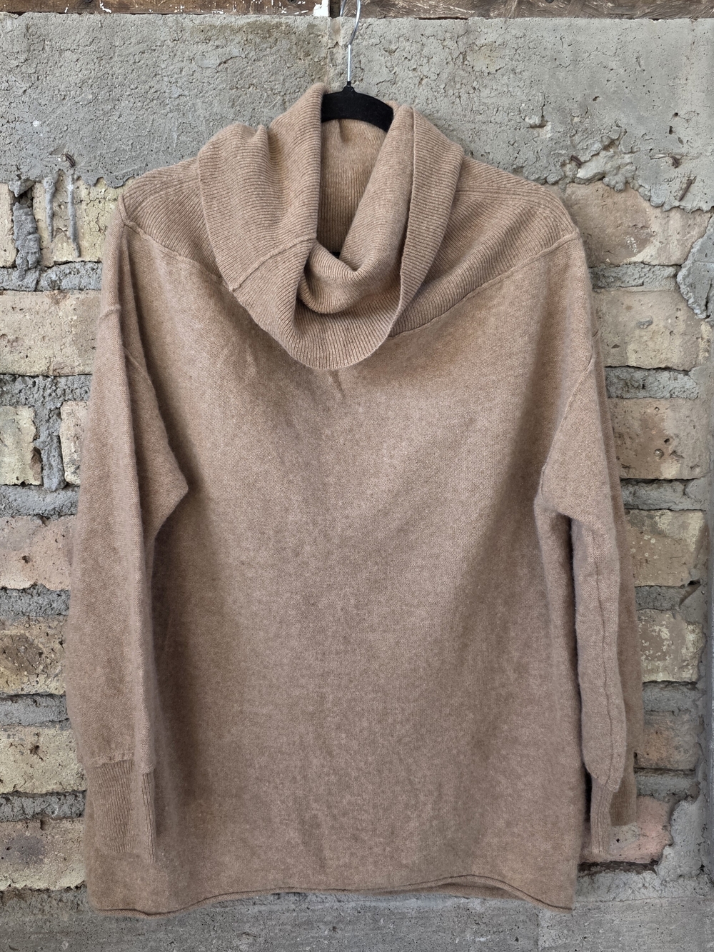 Free People 100% Cashmere Oversized Cowl Neck Slouchy Sweater Tan M